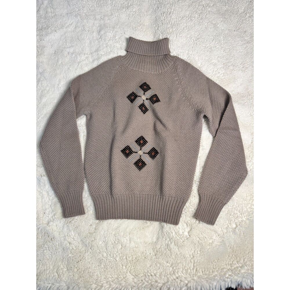 Vintage 90s Jone's New York 100% Wool Sweater S Geometric Knit Turtleneck